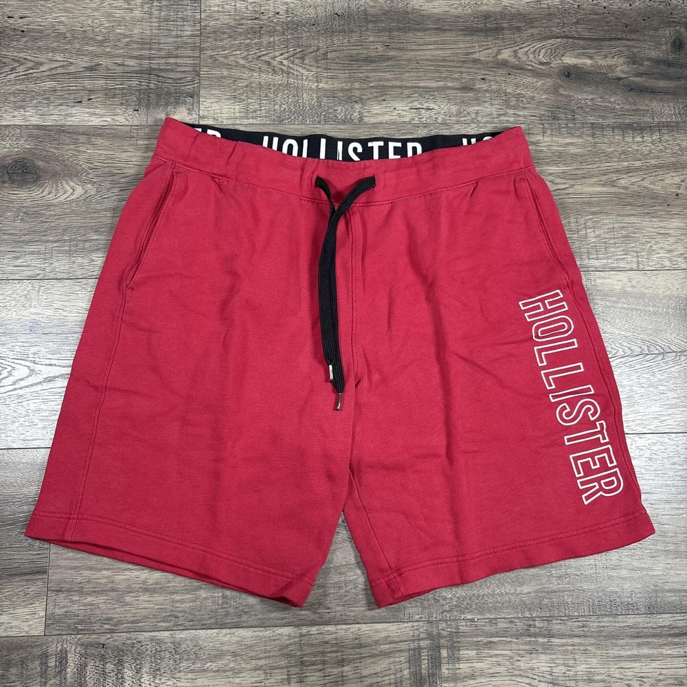 Hollister‎ Shorts Mens XL Red Fleece Sweatshort Drawstring Graphic Logo